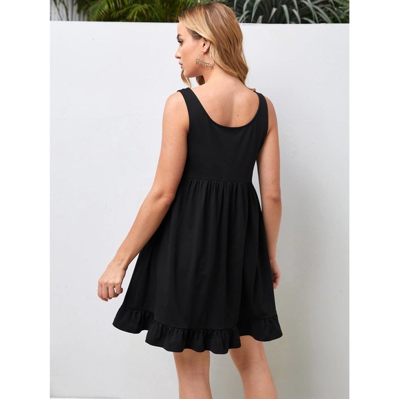 Maternity Ruffle Hem A line tank mini Dress black - Picture 2 of 5